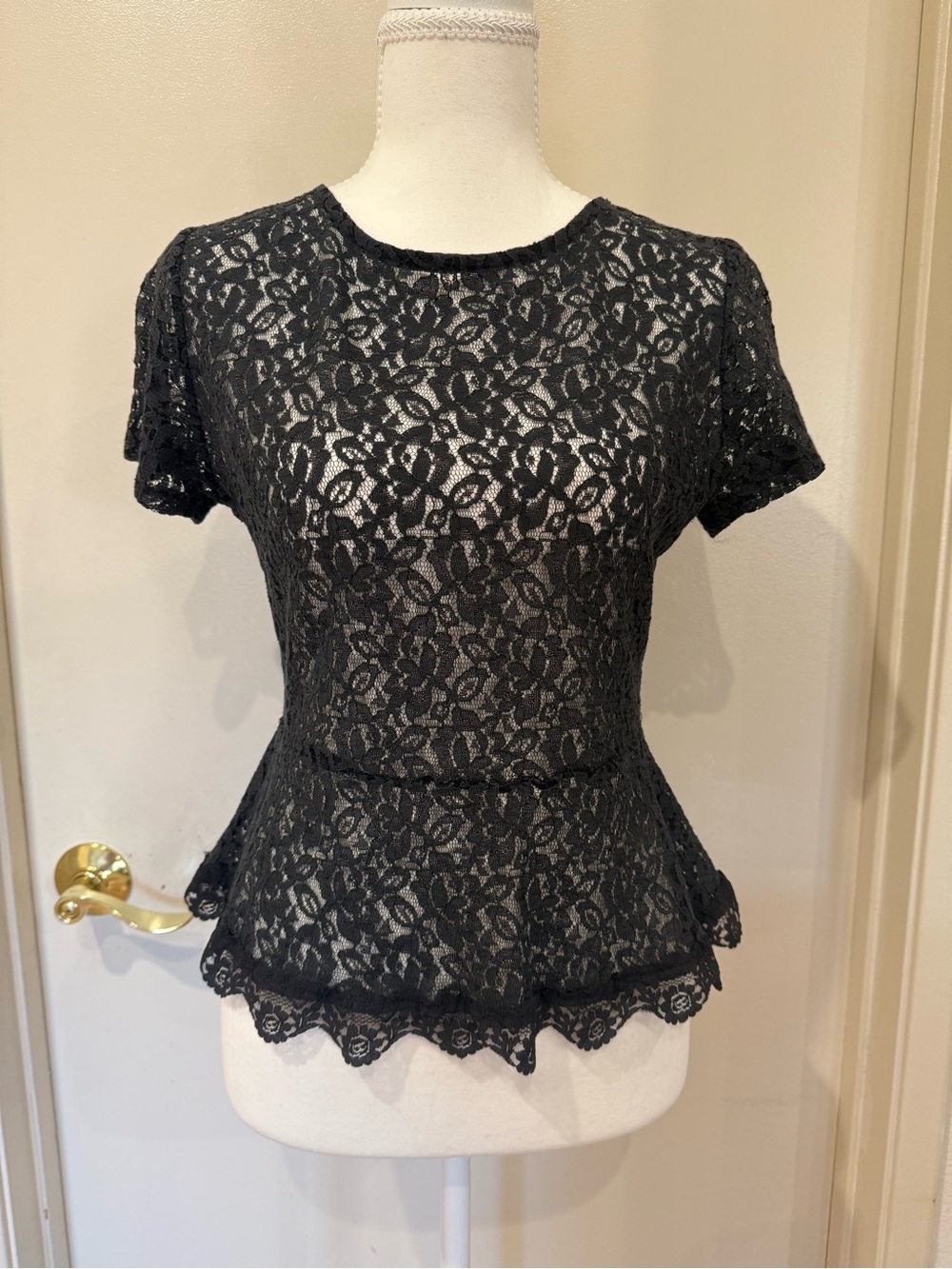 Windsor Black Lace Peplum Top with Short Sleeves